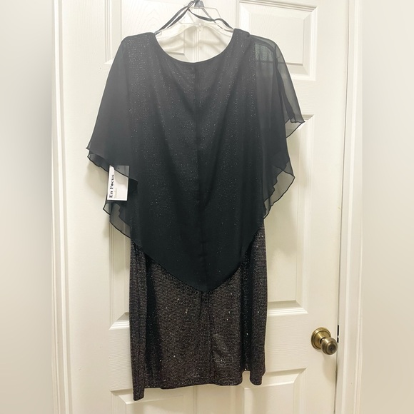 En Focus Studio Cocktail Dress Gold W/ Black Sheer Blouson Top Layer Sz 16 W - Picture 2 of 7